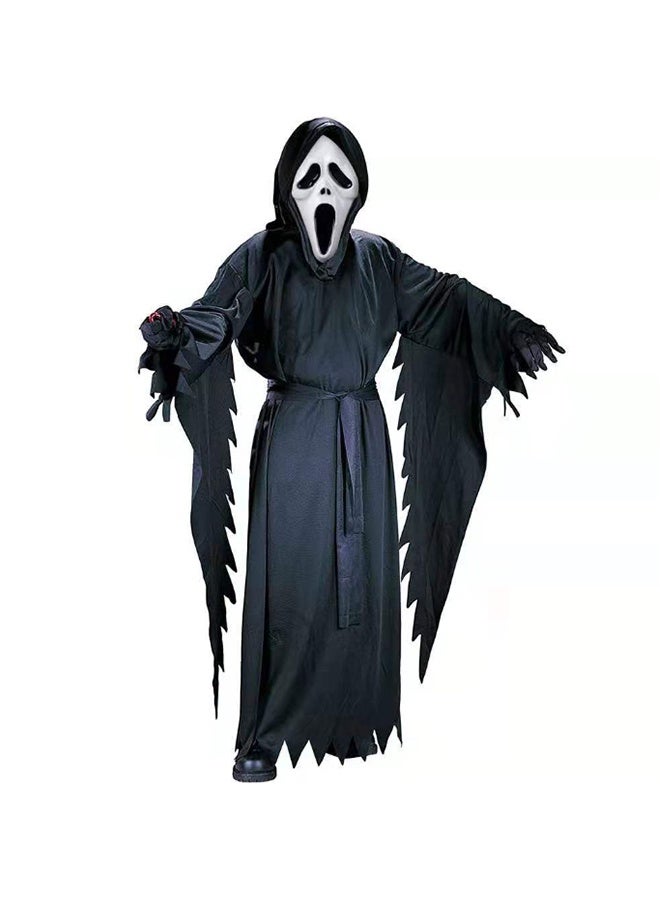 JCB CHIC Adult Halloween Costume, Scary Grim Reaper Costume with Scream Mask for Men Women, Halloween White Face Ghost Cosplay Outfits for Horror Theme Dress Up Party, Unisex Stage Performance Costume - Image 1