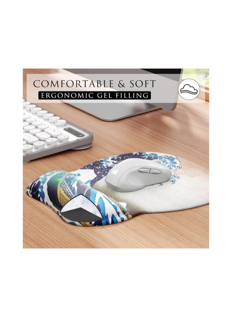 MROCO Ergonomic Mouse Pad with Gel Wrist Rest, Smooth Wrist Support Surface, Non-Slip PU Base for Pain Relief, Comfortable Mousepad for Computer, Laptop, Office & Home, 9.4 x 8.1 in, Great Wave - Image 3