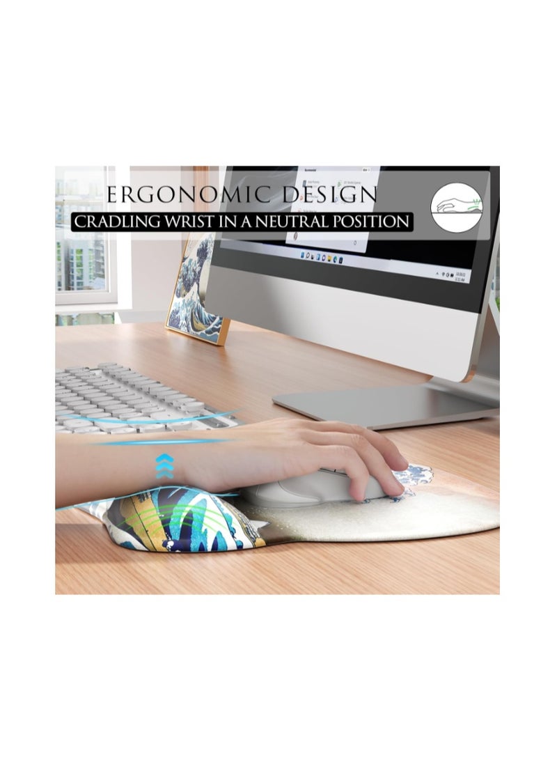 MROCO Ergonomic Mouse Pad with Gel Wrist Rest, Smooth Wrist Support Surface, Non-Slip PU Base for Pain Relief, Comfortable Mousepad for Computer, Laptop, Office & Home, 9.4 x 8.1 in, Great Wave - Image 4