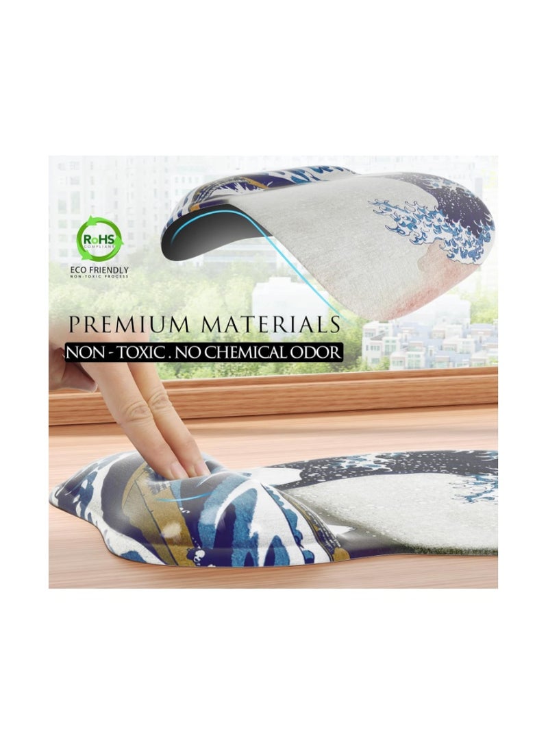 MROCO Ergonomic Mouse Pad with Gel Wrist Rest, Smooth Wrist Support Surface, Non-Slip PU Base for Pain Relief, Comfortable Mousepad for Computer, Laptop, Office & Home, 9.4 x 8.1 in, Great Wave - Image 5