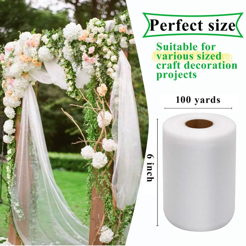 IONTACH White Tulle Fabric Rolls 6 Inch by 100 Yards (300 feet) Fabric Spool Tulle Ribbon for DIY White Tutu Bow Baby Shower Birthday Party Wedding Decorations Christmas Gift Wrapping Craft Supplies - Image 2