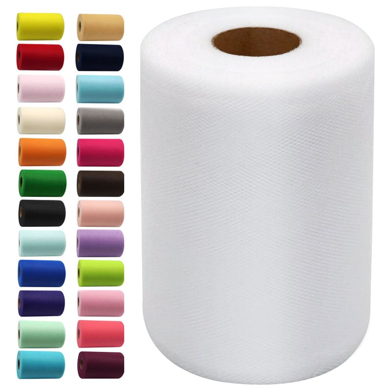 IONTACH White Tulle Fabric Rolls 6 Inch by 100 Yards (300 feet) Fabric Spool Tulle Ribbon for DIY White Tutu Bow Baby Shower Birthday Party Wedding Decorations Christmas Gift Wrapping Craft Supplies - Image 1