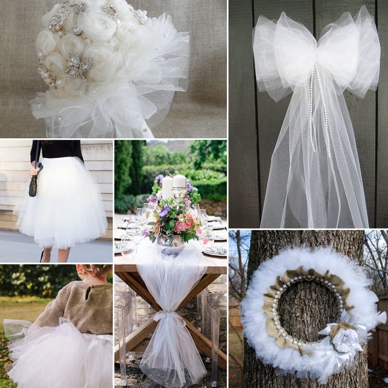 IONTACH White Tulle Fabric Rolls 6 Inch by 100 Yards (300 feet) Fabric Spool Tulle Ribbon for DIY White Tutu Bow Baby Shower Birthday Party Wedding Decorations Christmas Gift Wrapping Craft Supplies - Image 5