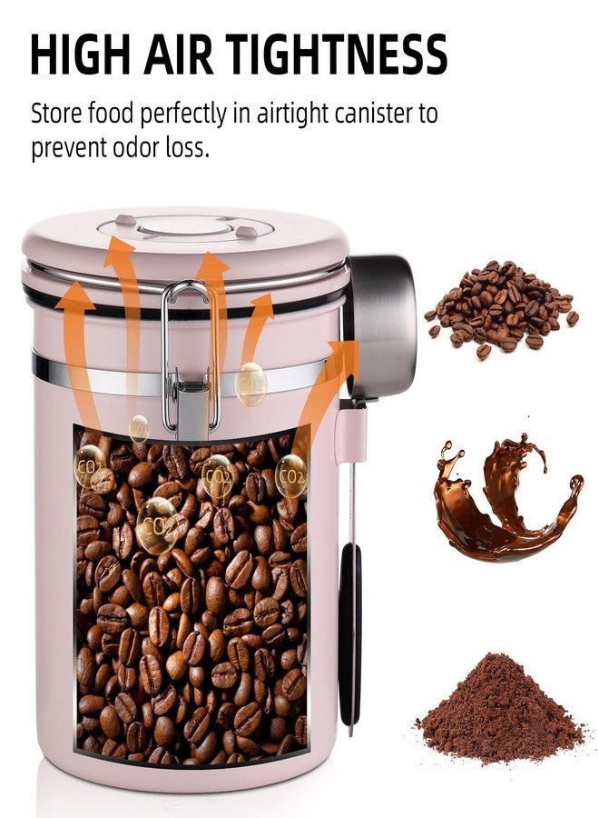 Bincoo Premium Pink Coffee Canister, 1500ml/18oz Large Airtight Stainless Steel Coffee Bean Storage Container with Date Tracker & Scoop (1500ML) - Image 4