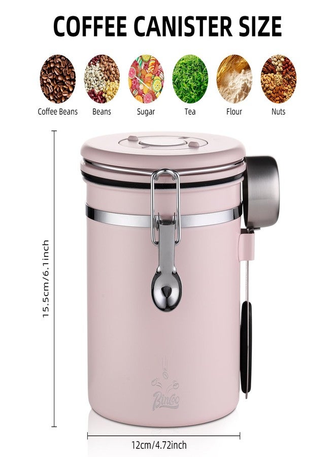 Bincoo Premium Pink Coffee Canister, 1500ml/18oz Large Airtight Stainless Steel Coffee Bean Storage Container with Date Tracker & Scoop (1500ML) - Image 3