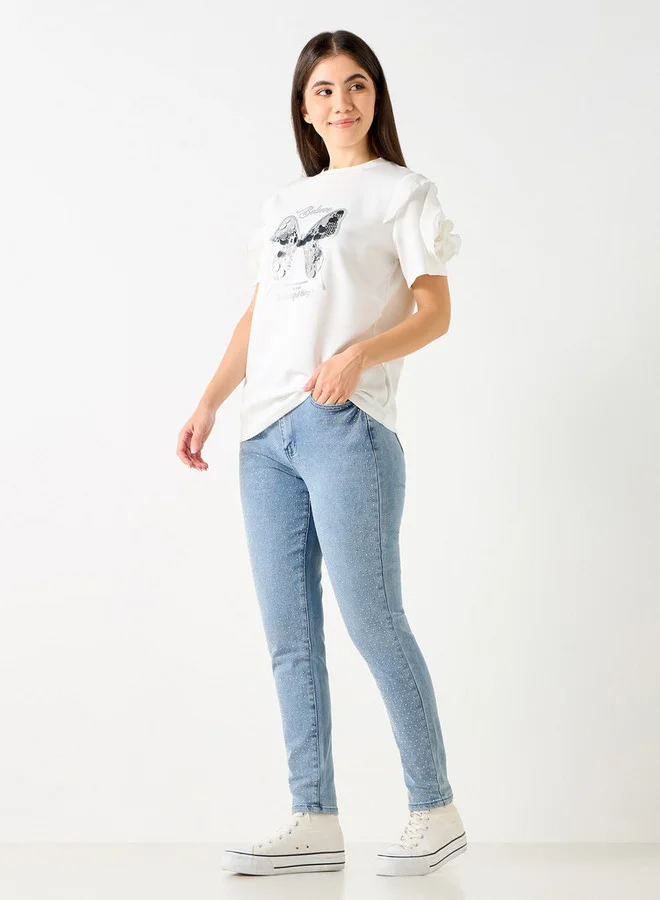 2Xtremz 2Xtremz Embellished Mid-Rise Jeans with Pockets