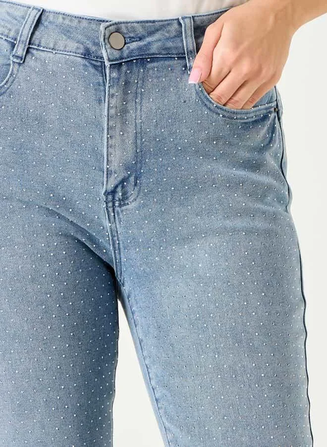 2Xtremz 2Xtremz Embellished Mid-Rise Jeans with Pockets