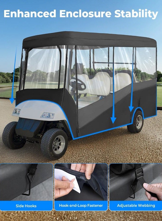 KEMIMOTO Golf Cart Enclosure, 6 Passenger Golf Cart Rain Cover, 600D Waterproof Driving Enclosure with Clear PVC Windshield for Extended Roof Golf - Image 5