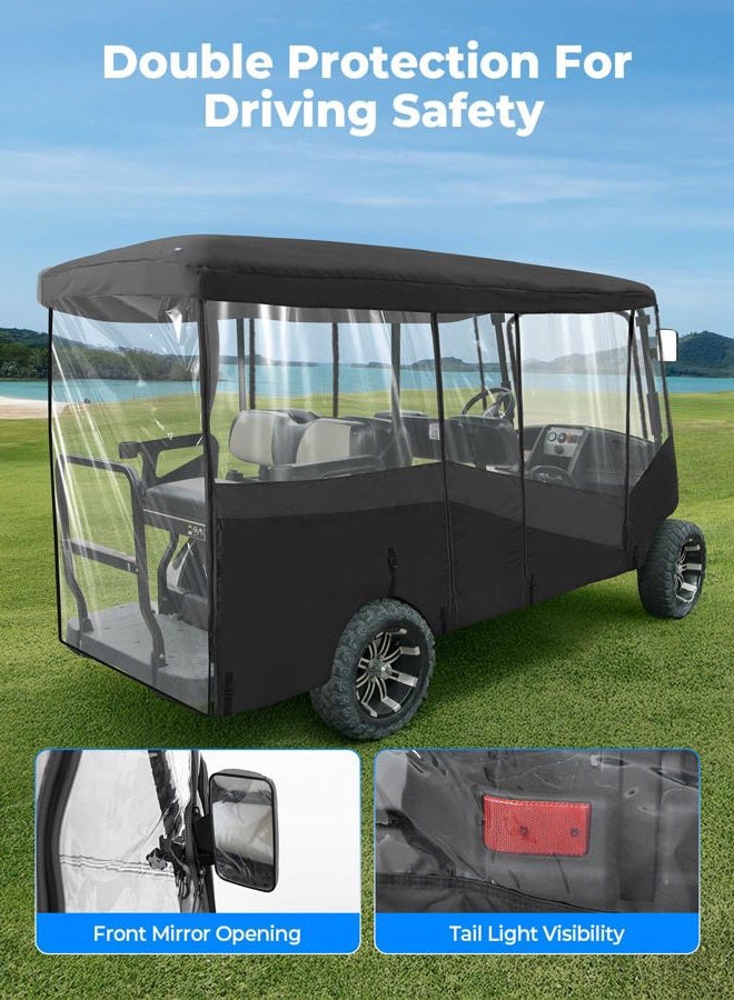 KEMIMOTO Golf Cart Enclosure, 6 Passenger Golf Cart Rain Cover, 600D Waterproof Driving Enclosure with Clear PVC Windshield for Extended Roof Golf - Image 3