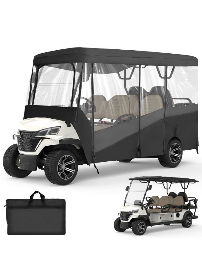 KEMIMOTO Golf Cart Enclosure, 6 Passenger Golf Cart Rain Cover, 600D Waterproof Driving Enclosure with Clear PVC Windshield for Extended Roof Golf - Image 1