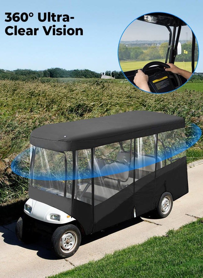 KEMIMOTO Golf Cart Enclosure, 6 Passenger Golf Cart Rain Cover, 600D Waterproof Driving Enclosure with Clear PVC Windshield for Extended Roof Golf - Image 2