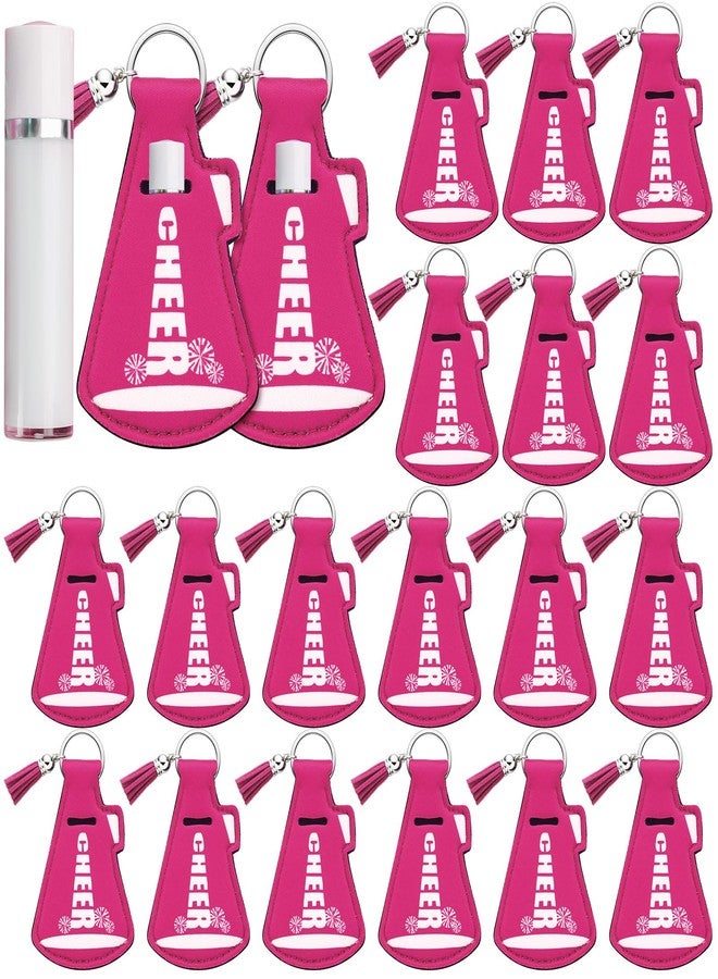 Swiffen 20 Pcs Cheer Gifts Bulk Cheerleader Team Gift Lip Balm Holder with Tassel Keychains Set for Team Cheer Party Favors, Pink, 4.5" x 2.7" x 2.56 inches - Image 1