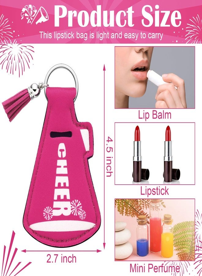 Swiffen 20 Pcs Cheer Gifts Bulk Cheerleader Team Gift Lip Balm Holder with Tassel Keychains Set for Team Cheer Party Favors, Pink, 4.5" x 2.7" x 2.56 inches - Image 2
