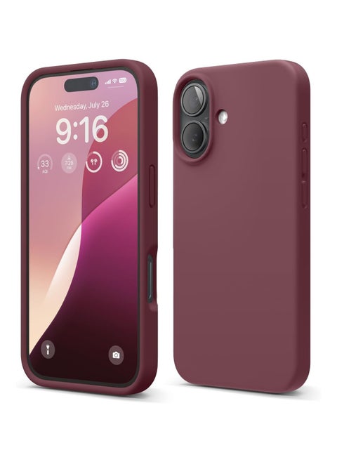 Silicone Case Compatible with iPhone 16, Slim Liquid Silicone Phone Case with 3-Layer Soft Rubber Shockproof Bumper with TPU Lining (Burgundy)