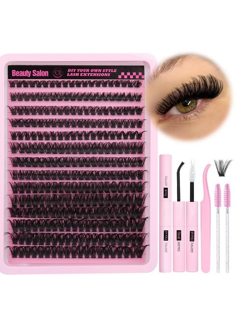 Diy Eyelash Extension Kit D Curl Fluffy Wispy Lash Clusters Individual Lashes Lash Extension Kit With Lash Bond And Seal Applicator Tool For Self Application At Home (80P-280Pcs-Mix10-16Mm-0.07D)