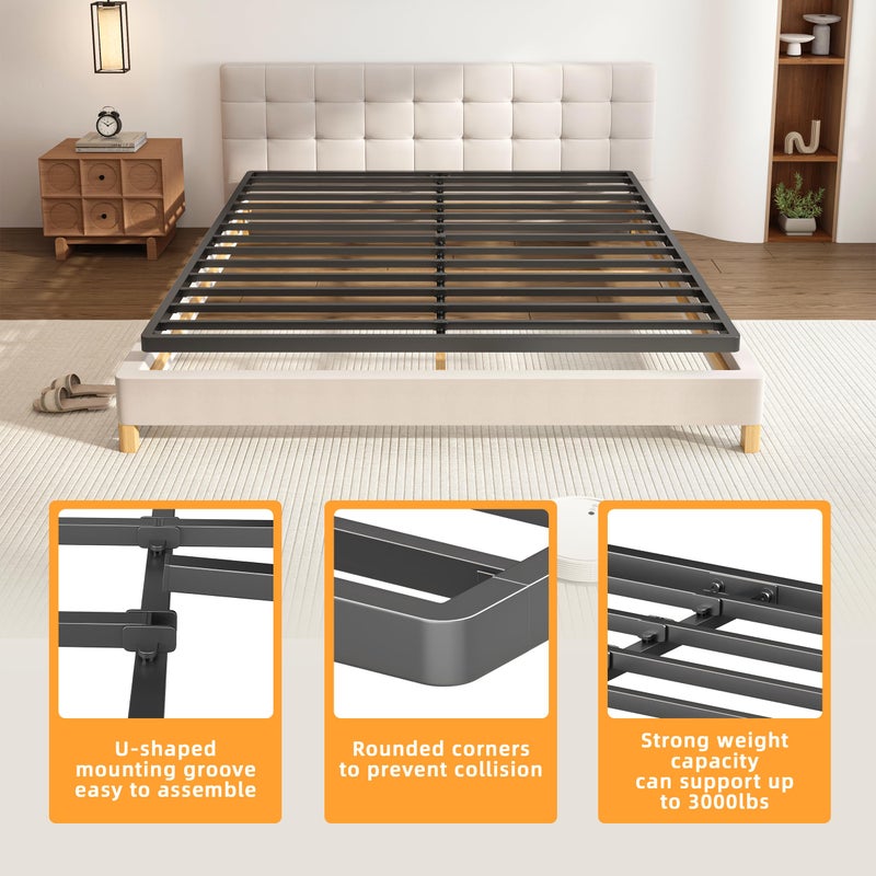 VIPSHOW 2 Inch Twin Metal Box Spring with Round Corners - 3000 lbs Capacity, Low Profile Bed Slat Replacement Bunkie Board with Steel Slats, Noise-Free, Easy Assemble, Black - Image 5