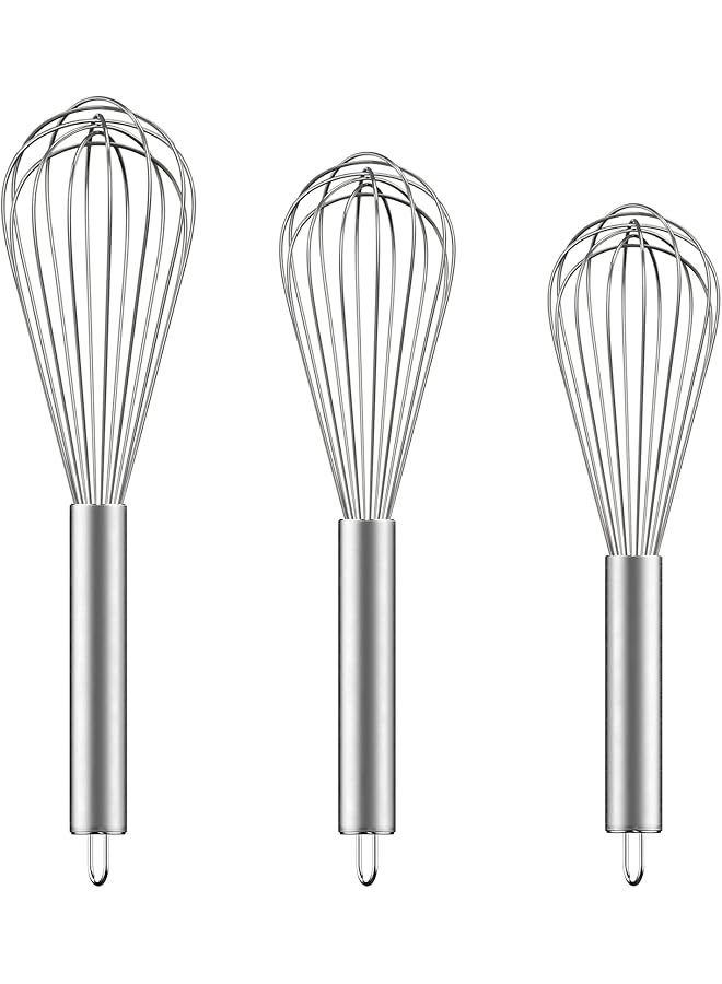 Ouddy Stainless Steel Whisk Set 8 Inch Plus 10 Inch Plus 12 Inch Kitchen Whisk Balloon Whisks For Cooking Egg Beater Wire Wisk Wisking Tool For Blending Whisking Beating Stirring Baking - Image 1