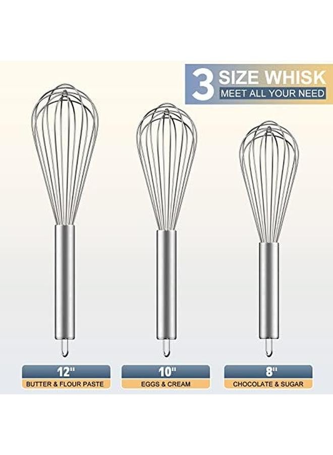 Ouddy Stainless Steel Whisk Set 8 Inch Plus 10 Inch Plus 12 Inch Kitchen Whisk Balloon Whisks For Cooking Egg Beater Wire Wisk Wisking Tool For Blending Whisking Beating Stirring Baking - Image 4