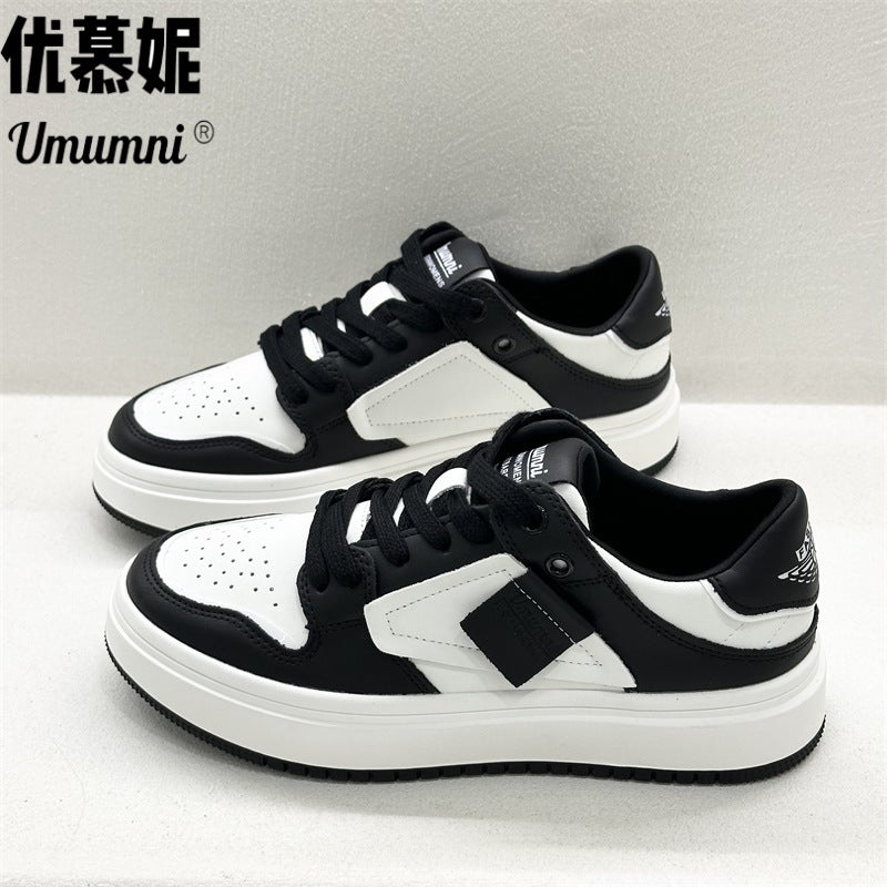 Yumuni Sneakers Women'S Ins Trendy Genuine Leather Thick Bottom Black And White Panda Shoes National Trendy 2024 Explosions Casual German Training Shoes Trendy - Image 2