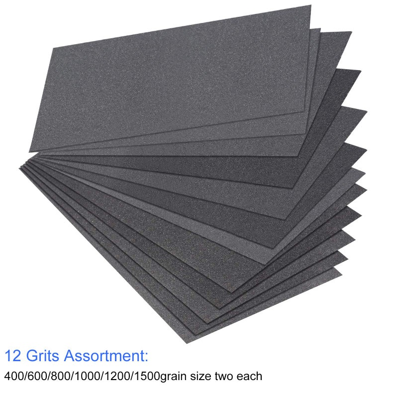 LANHU Abrasive Dry Wet Waterproof Sandpaper Sheets Assorted Grit Of 400/600/ 800/1000/ 1200/1500 For Furniture, Hobbies And Home Improvement, 12 Sheets (2.8 X 4.5 Inch) - Image 4