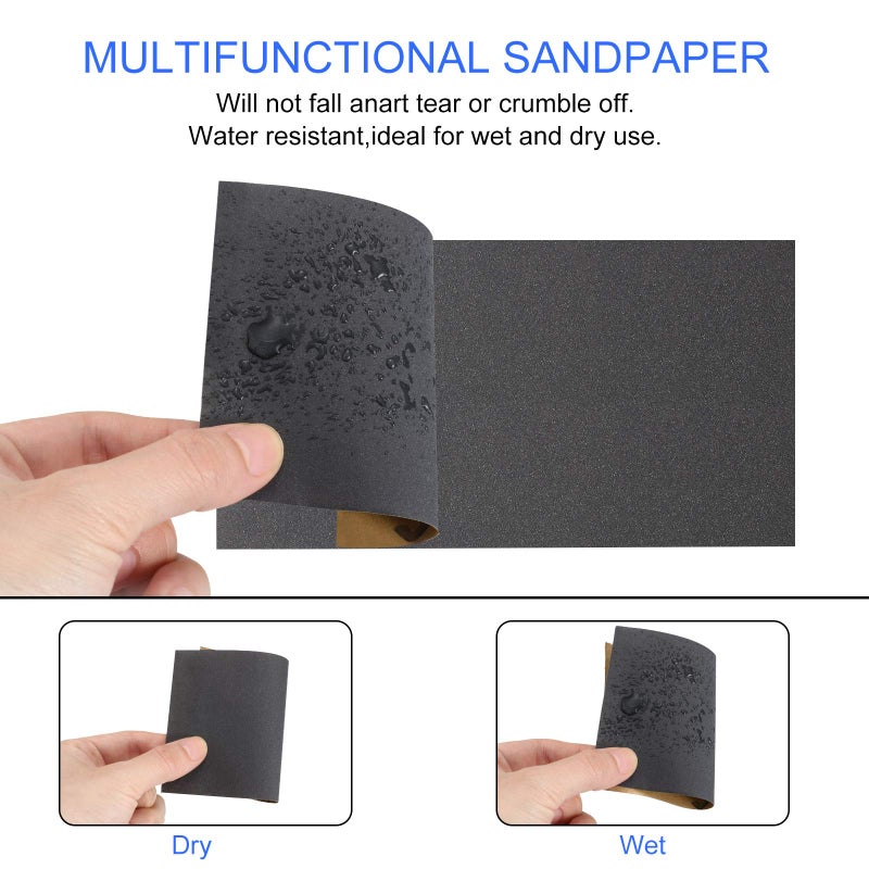 LANHU Abrasive Dry Wet Waterproof Sandpaper Sheets Assorted Grit Of 400/600/ 800/1000/ 1200/1500 For Furniture, Hobbies And Home Improvement, 12 Sheets (2.8 X 4.5 Inch) - Image 3
