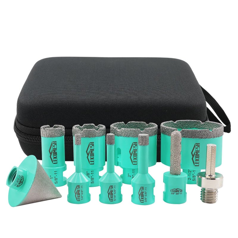 Diamond Core Drill Bits Set LEKOMESH Tile Hole Saw Kit 681025355065mm10mm Finger Bit50mm Chamfer BitAdapter for Porcelain Tile Ceramic Marble Brick Concrete5811 Thread