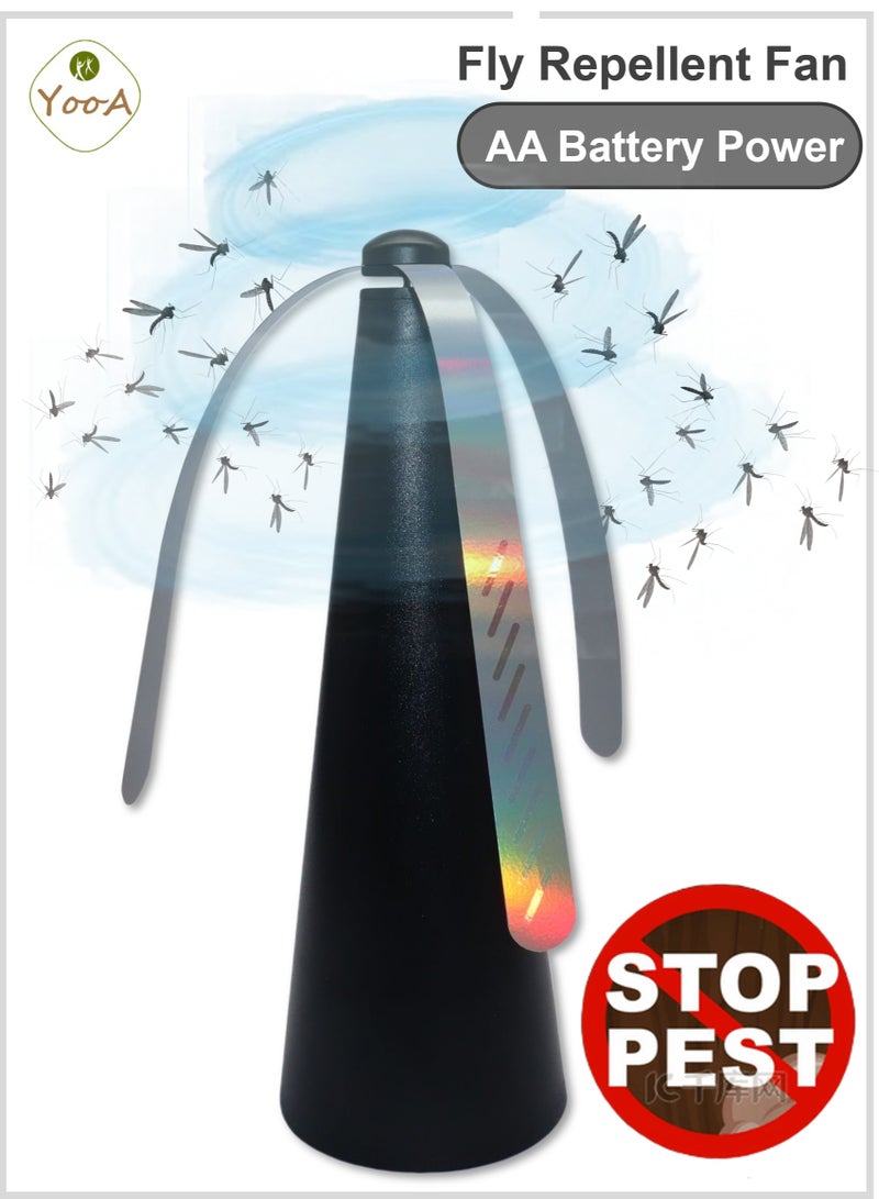 YooA Fast Speed Fly Repellent Fan for Tables | AA Battery Powered, Holographic Blades Fly Spinner for Indoor/Outdoor Dining, Picnics, Parties, Patio, Home, Restaurant, and Camping ,Keep Flies and Bugs Away, Table Top Fan Fly Spinner with Holographic Blades for Picnic Patio Home, 8.2x8.2x24cm (Black with Box)  - Image 1