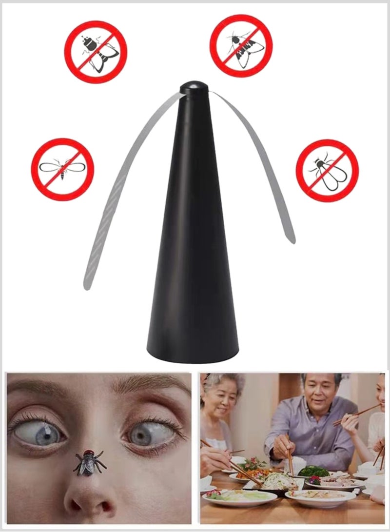 YooA Fast Speed Fly Repellent Fan for Tables | AA Battery Powered, Holographic Blades Fly Spinner for Indoor/Outdoor Dining, Picnics, Parties, Patio, Home, Restaurant, and Camping ,Keep Flies and Bugs Away, Table Top Fan Fly Spinner with Holographic Blades for Picnic Patio Home, 8.2x8.2x24cm (Black with Box)  - Image 3