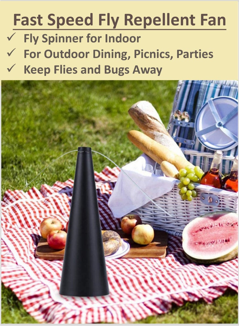 YooA Fast Speed Fly Repellent Fan for Tables | AA Battery Powered, Holographic Blades Fly Spinner for Indoor/Outdoor Dining, Picnics, Parties, Patio, Home, Restaurant, and Camping ,Keep Flies and Bugs Away, Table Top Fan Fly Spinner with Holographic Blades for Picnic Patio Home, 8.2x8.2x24cm (Black with Box)  - Image 2