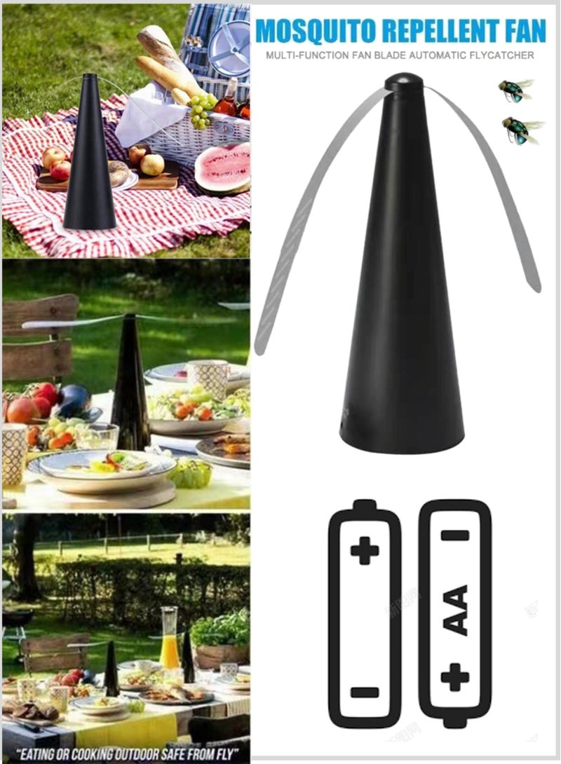 YooA Fast Speed Fly Repellent Fan for Tables | AA Battery Powered, Holographic Blades Fly Spinner for Indoor/Outdoor Dining, Picnics, Parties, Patio, Home, Restaurant, and Camping ,Keep Flies and Bugs Away, Table Top Fan Fly Spinner with Holographic Blades for Picnic Patio Home, 8.2x8.2x24cm (Black with Box)  - Image 4