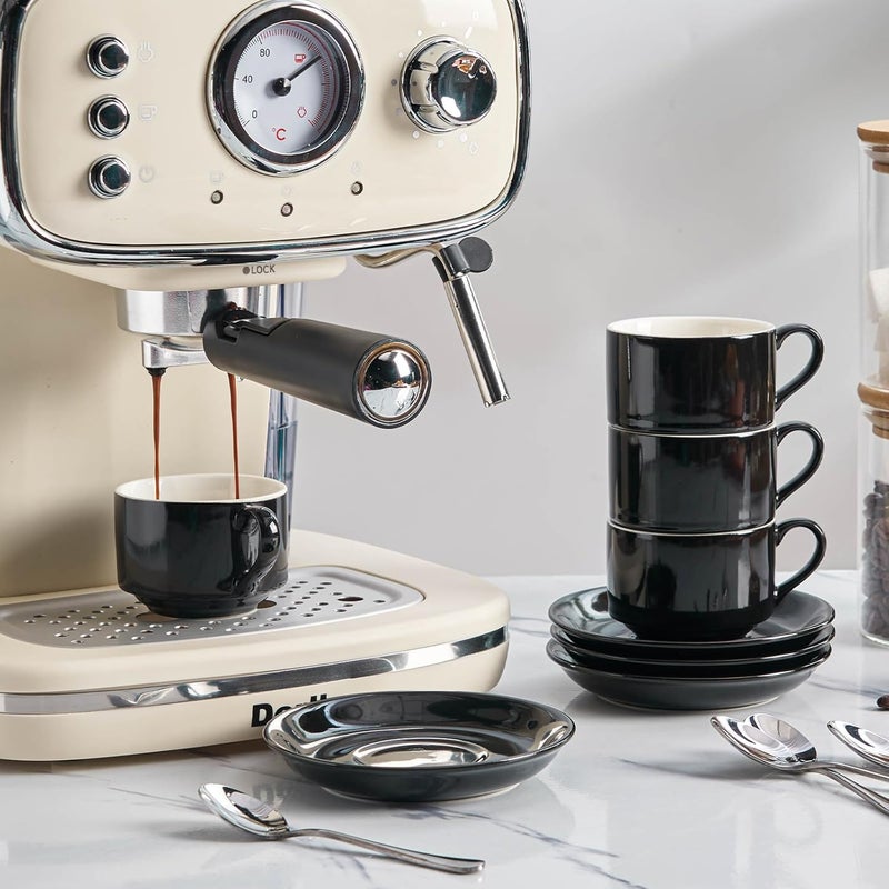 Meichu Stackable Espresso Cups and Saucers Set with Stainless Steel Spoons for 4 25oz Ceramic Demitasse Cups Durable Porcelain Coffee Cups for Hot Drinks Tea GiftsBlack - Image 3