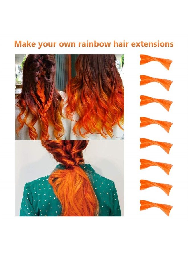 TOFAFA 16 Pcs Colored Hair Extensions Curly Wavy Clip in Synthetic Hairpiece Streak for Girls Women Kid, Multi-colors Party Highlights (Orange) - Image 2