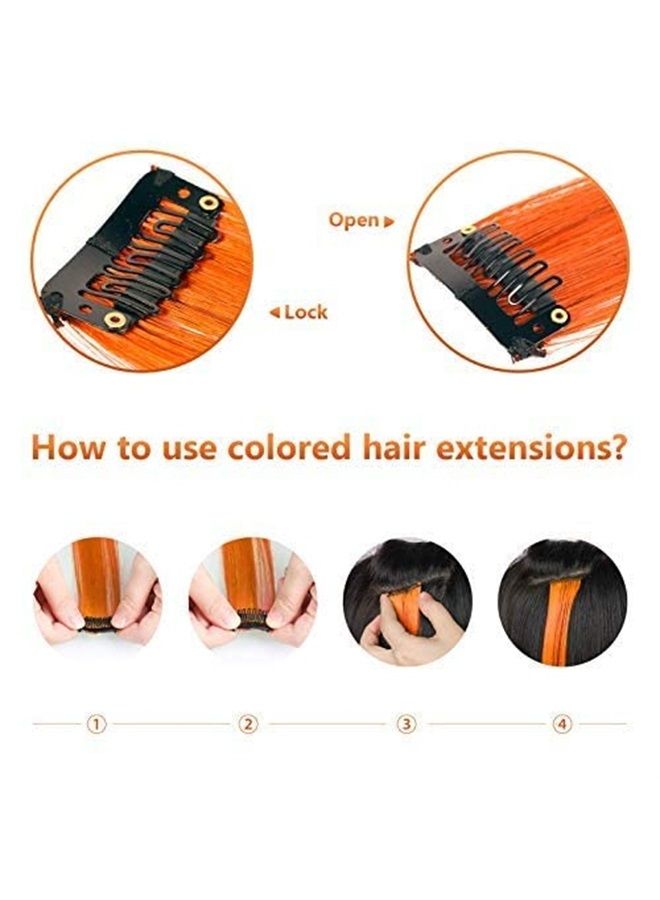 TOFAFA 16 Pcs Colored Hair Extensions Curly Wavy Clip in Synthetic Hairpiece Streak for Girls Women Kid, Multi-colors Party Highlights (Orange) - Image 3