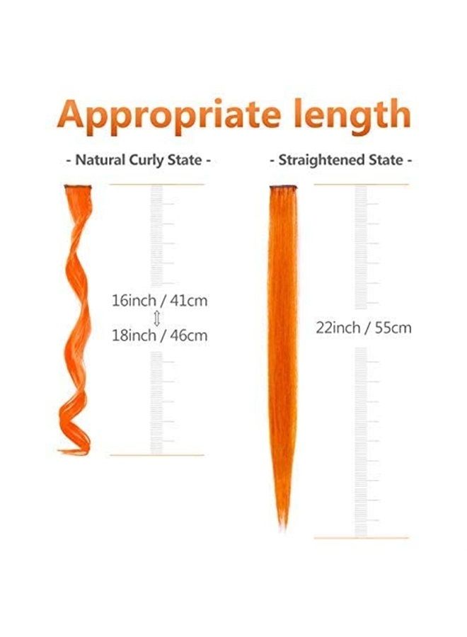 TOFAFA 16 Pcs Colored Hair Extensions Curly Wavy Clip in Synthetic Hairpiece Streak for Girls Women Kid, Multi-colors Party Highlights (Orange) - Image 4