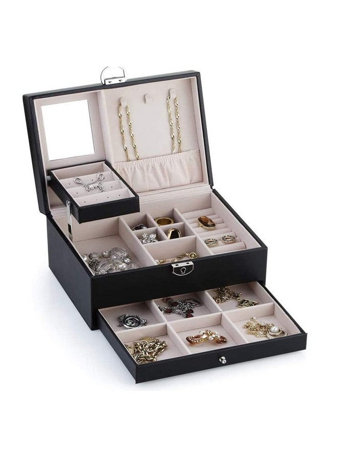 Kiwilon Jewellery Box For Women With Mirror I 2 Layer 17 Slots Jewellery Organiser Storage Box With Quilted Pattern | PU Leather Jewellery Box (BX-1) - Image 1