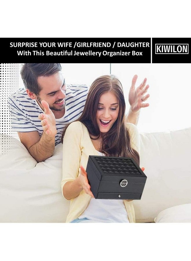 Kiwilon Jewellery Box For Women With Mirror I 2 Layer 17 Slots Jewellery Organiser Storage Box With Quilted Pattern | PU Leather Jewellery Box (BX-1) - Image 5