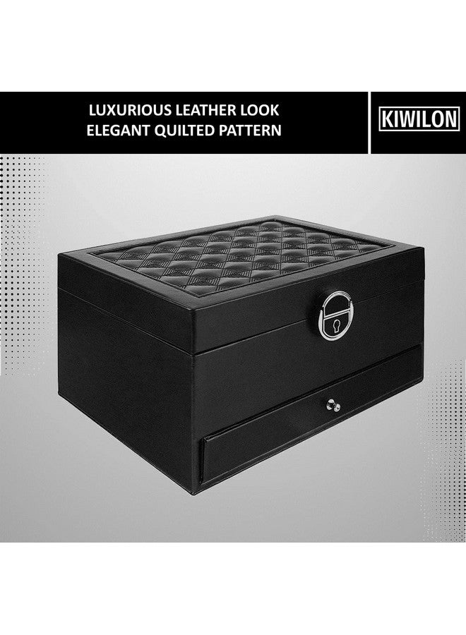 Kiwilon Jewellery Box For Women With Mirror I 2 Layer 17 Slots Jewellery Organiser Storage Box With Quilted Pattern | PU Leather Jewellery Box (BX-1) - Image 2