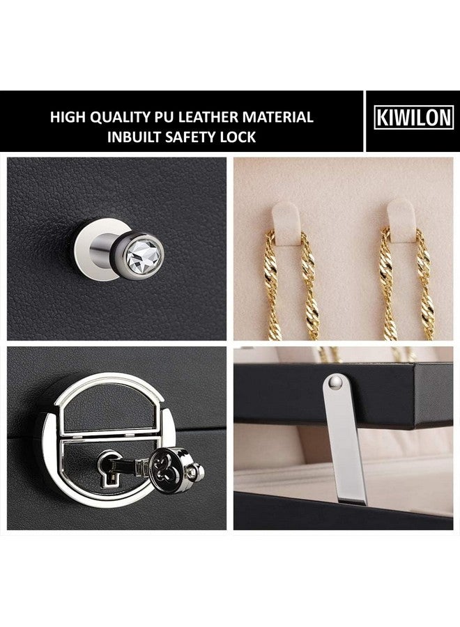 Kiwilon Jewellery Box For Women With Mirror I 2 Layer 17 Slots Jewellery Organiser Storage Box With Quilted Pattern | PU Leather Jewellery Box (BX-1) - Image 4