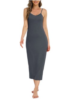 Vlazom Long Slip Dress for Women, Basic Adjustable Spaghetti Straps Cami Slip Dress Soft V Neck Nightgown Under Dresses  - Image 1