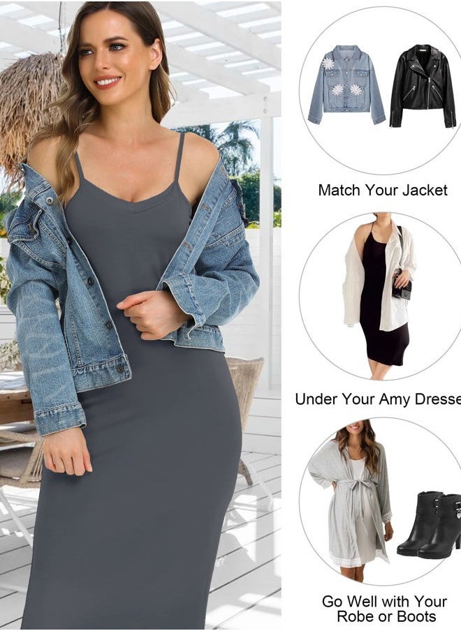 Vlazom Long Slip Dress for Women, Basic Adjustable Spaghetti Straps Cami Slip Dress Soft V Neck Nightgown Under Dresses  - Image 4