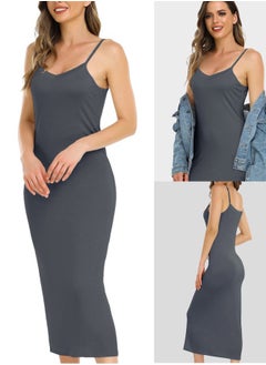Vlazom Long Slip Dress for Women, Basic Adjustable Spaghetti Straps Cami Slip Dress Soft V Neck Nightgown Under Dresses  - Image 2