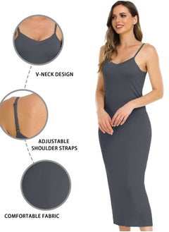Vlazom Long Slip Dress for Women, Basic Adjustable Spaghetti Straps Cami Slip Dress Soft V Neck Nightgown Under Dresses  - Image 5