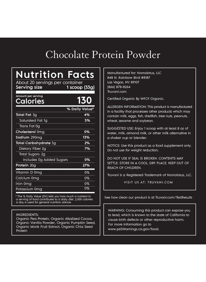 Truvani Vegan Protein Powder | Chocolate | 20g Organic Plant Based Protein | 20 Servings | Pea Protein for Women and Men | Keto | Gluten & Dairy Free | Low Carb | No Added Sugar - Image 2
