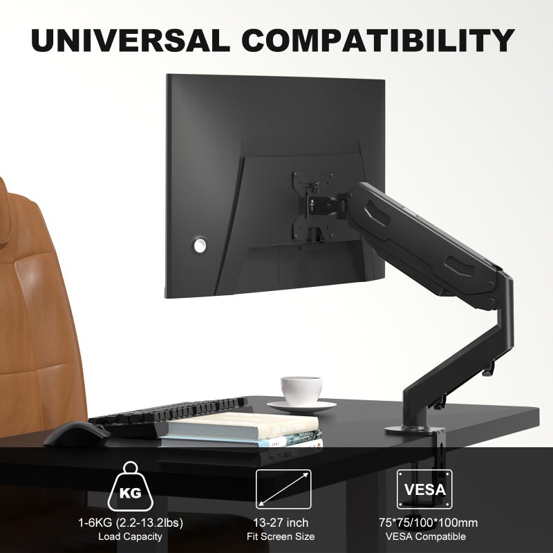 Pholiten 17-27 Inch LCD Monitor Stand Monitor Arm with Gas Spring, 360° Rotatable Height Adjustable Swivel VESA 75x75/100x100mm MD81 - Image 2