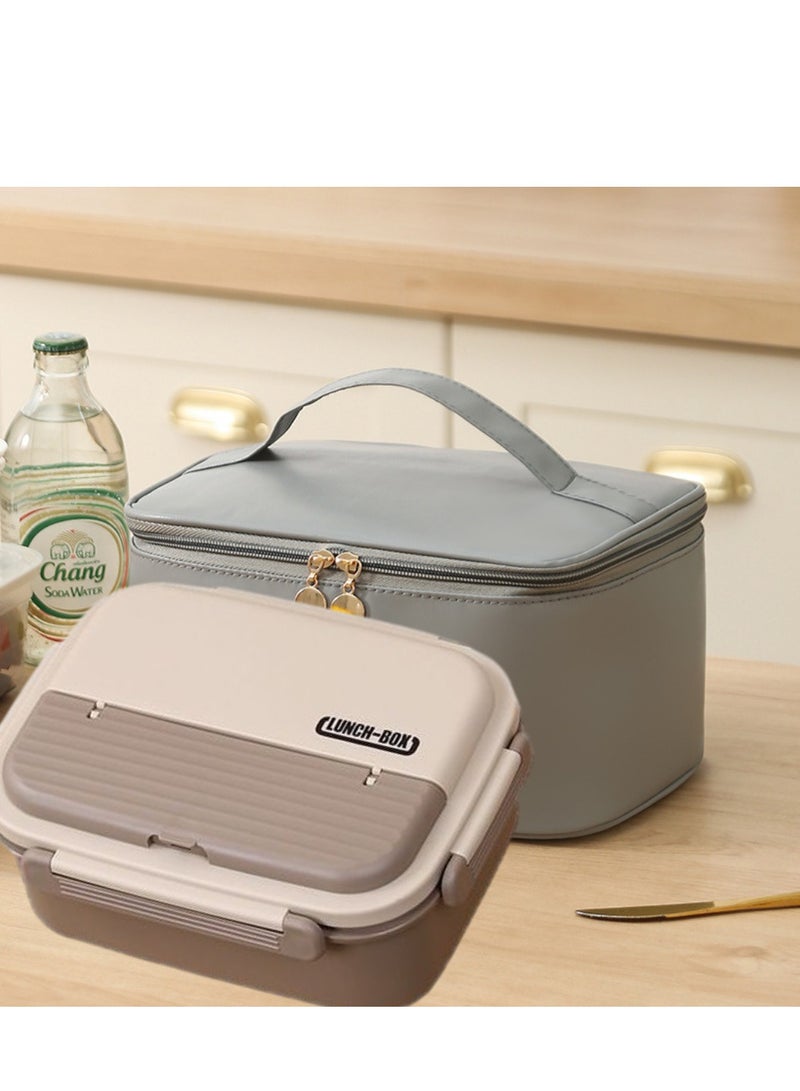 Premium Quality Stainless Steel Lunch Box with Insulated Bag - 1300 ML Lunch Box with Insulated Leather Bag & Mobile Holder, 2 Compartments, Bento Box, Tableware, Stylish Leather bag  - Image 3