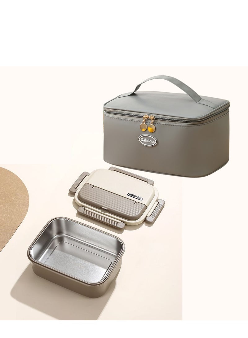 Premium Quality Stainless Steel Lunch Box with Insulated Bag - 1300 ML Lunch Box with Insulated Leather Bag & Mobile Holder, 2 Compartments, Bento Box, Tableware, Stylish Leather bag  - Image 5