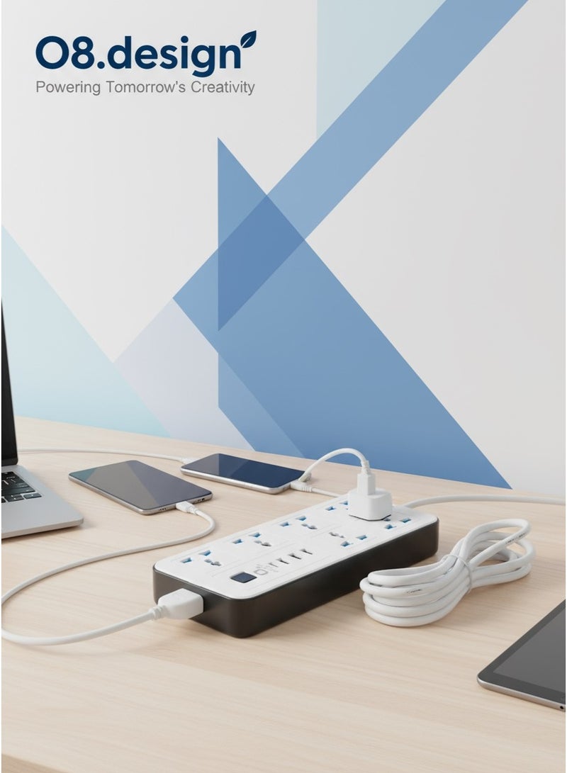 O8.design 6 Outlet Power Extension With 3 USB Ports And Type-C White With Child Safety Covers - Image 4