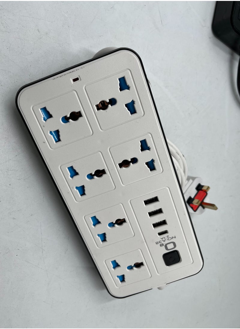 O8.design 6 Outlet Power Extension With 3 USB Ports And Type-C White With Child Safety Covers  - Image 2