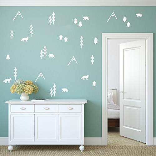 Yyart Woodland Animals, Trees and Mountains Wall Decals, Vinyl Stickers for Bedroom, Living Room, School, Nursery Wall Decals, Room Decor A44 (White) - Image 3