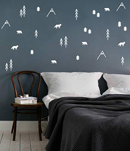 Yyart Woodland Animals, Trees and Mountains Wall Decals, Vinyl Stickers for Bedroom, Living Room, School, Nursery Wall Decals, Room Decor A44 (White) - Image 2